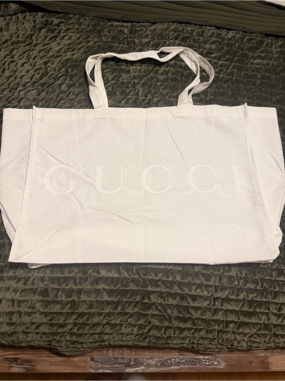 Gucci White Canvas Logo Tote Bag